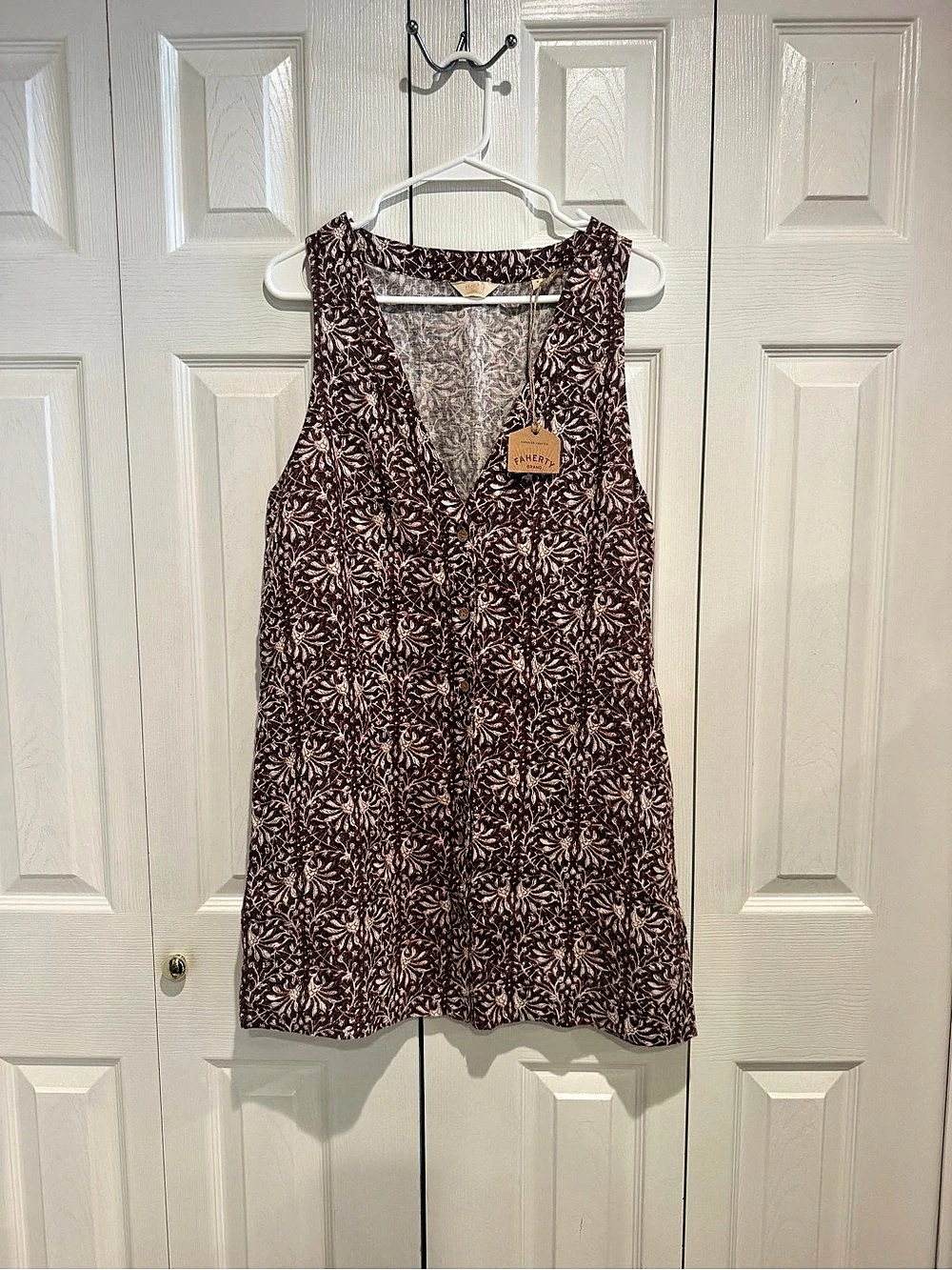 Faherty Linen Milo Dress Floral Brown & White Size Medium